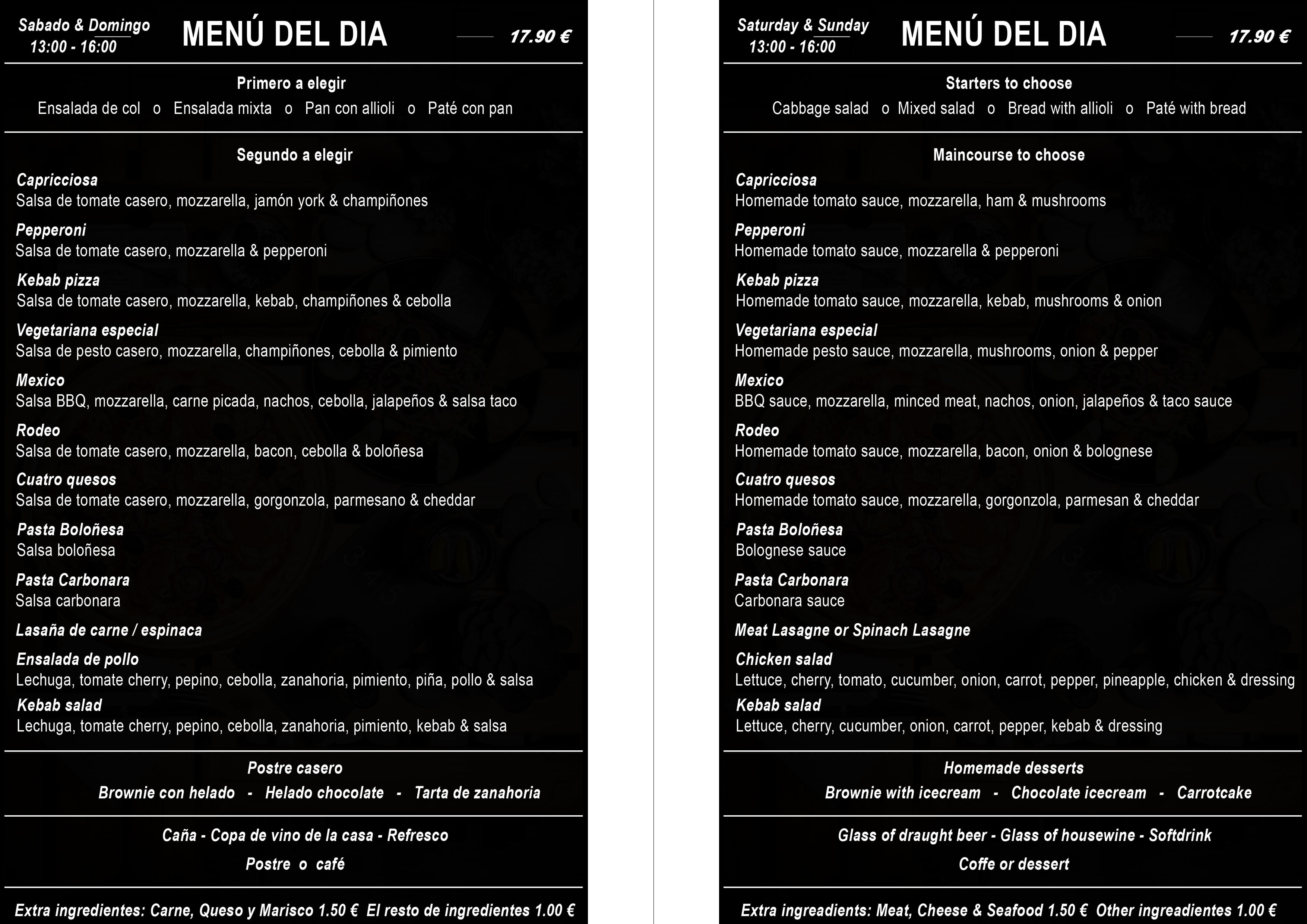 Menú del dia Fin de semana