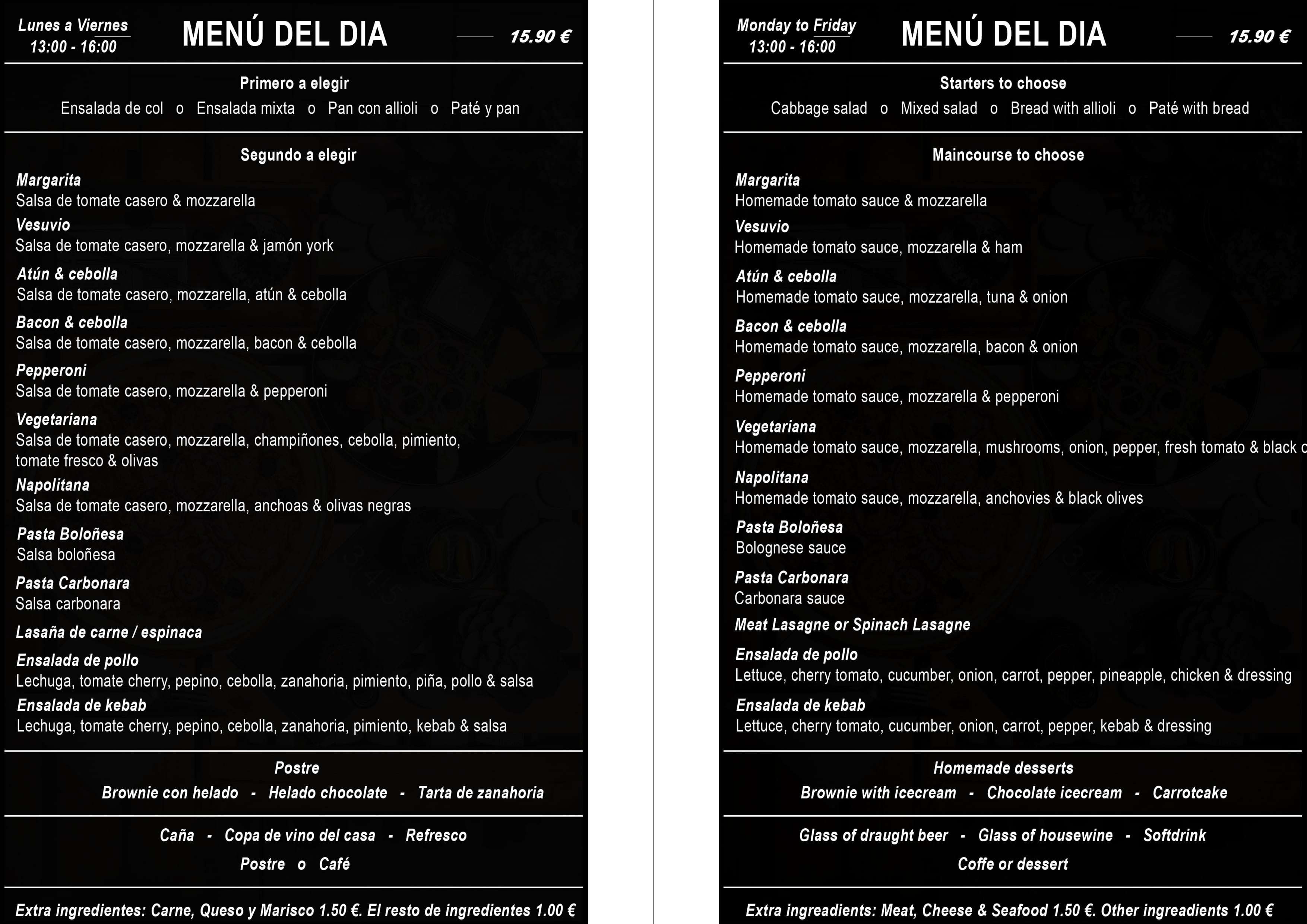 Menú del dia Entre semana